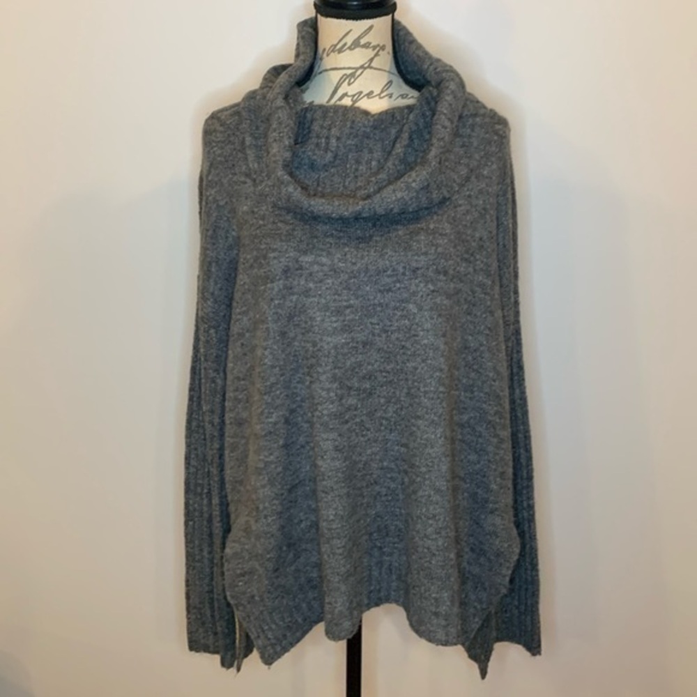 ee:some oversized cowl funnel neck sweater marled gray M/L